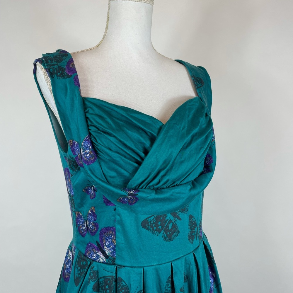 Lady Vintage Madison Teal Butterfly Dress | Made in London - Picture 3 of 13